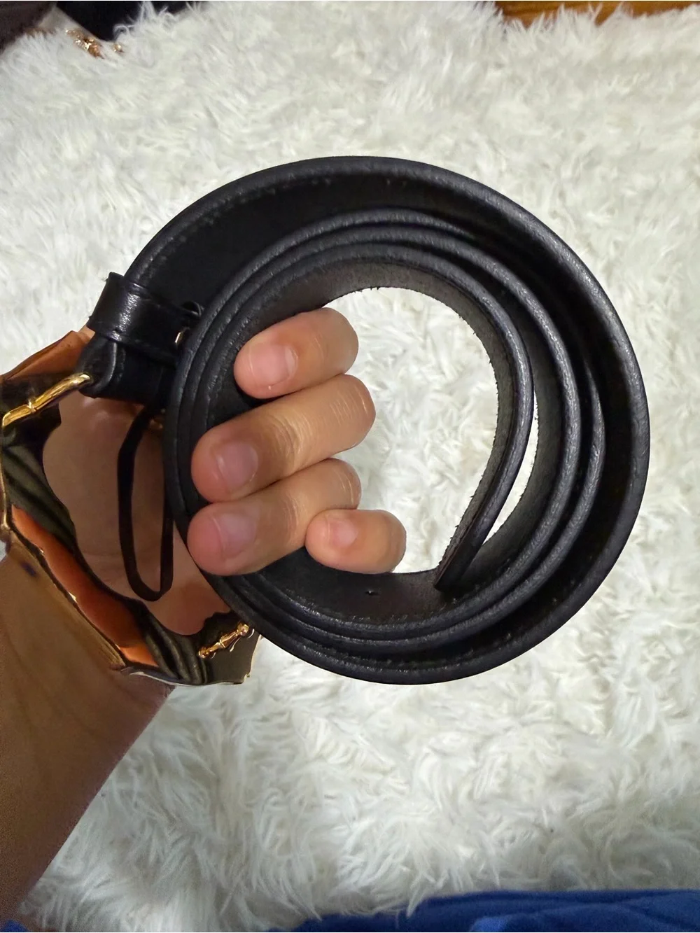 Gucci Black Leather Belt with Gold Bamboo Ring Buckle